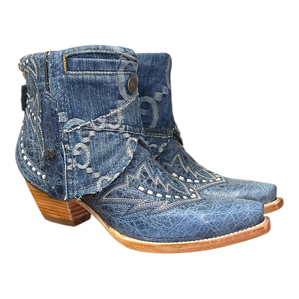 9 Embroidered Blue & Layered Designer Denim Canty Boots®