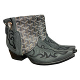 9.5 Embroidered Black & Designer Canty Boots® with White Buffalo Concho