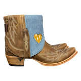 11 Embroidered Brown & Blue Leather Canty Boots® with Heart Inlay