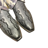 6.5 Embroidered Black & Cowhide Printed Leather Canty Boots® with Silver Conchos