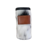 Cowhide Skinny Can Koozie with Customizable Leather Patch