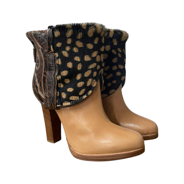 9.5 Two Toned & Hair-on Hide Stacked Heel Canty Boots®