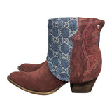 8 Deep Red Rough Out & Designer Denim Canty Boots®