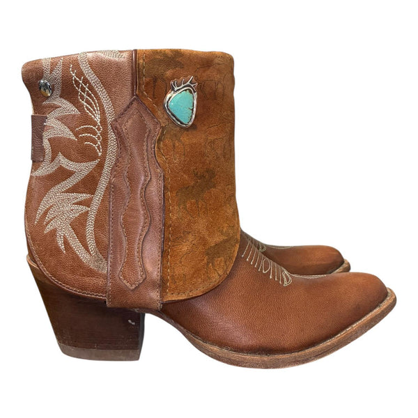 7 Brown & Moose Printed Leather Canty Boots® with Turquoise & Antler Concho