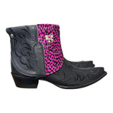 11 Black & Pink Spotted Hair-on Hide Canty Boots® with Bow Concho
