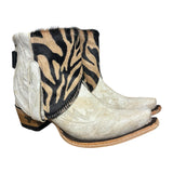 6.5 Embroidered White & Zebra Striped Hair-on Hide Canty Boots®