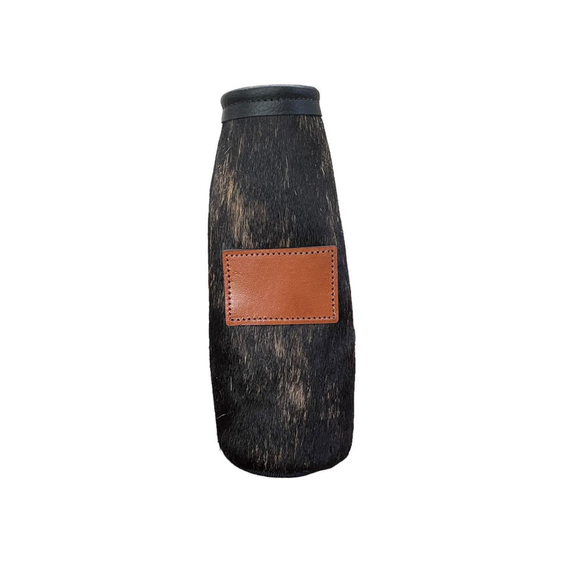 Cowhide Bottle Koozie with Customizable Leather Patch