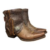 6.5 Brown & Floral Tooled Leather Canty Boots® with Silver Conchos