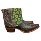 10 Dark Brown & Green Shweshwe Fabric Canty Boots®