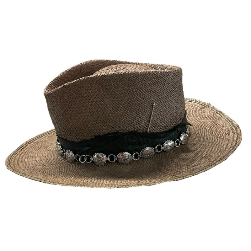 Tan & Turquoise Straw Hat - Size 7 1/8