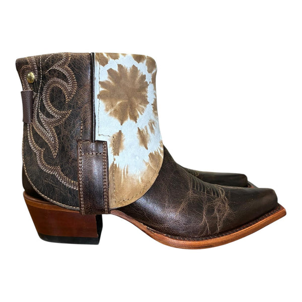 8 Embroidered Brown & Tan Tie Dye Hide Canty Boots® with Agate Concho