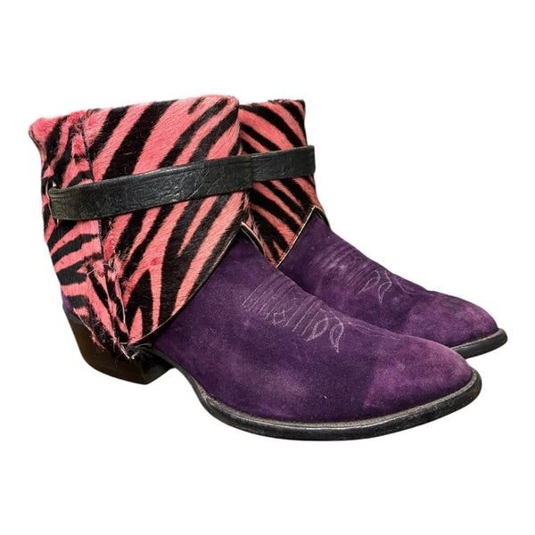 6.5 Purple & Pink Zebra Hair-on Hide Canty Boots®