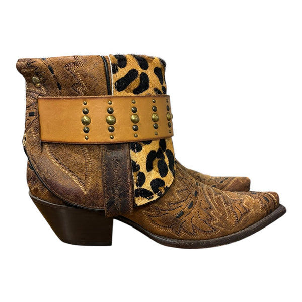 7 Embroidered Brown & Leopard Hair-on Hide Canty Boots®