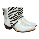 7 White & Zebra Striped Hair-on Hide Canty Boots®