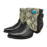 8 Black & Printed Exotic Leather Canty Boots® with Wild Horse Jasper Concho