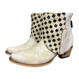 7.5 Embroidered White & Checkered Hair-on Hide Canty Boots®