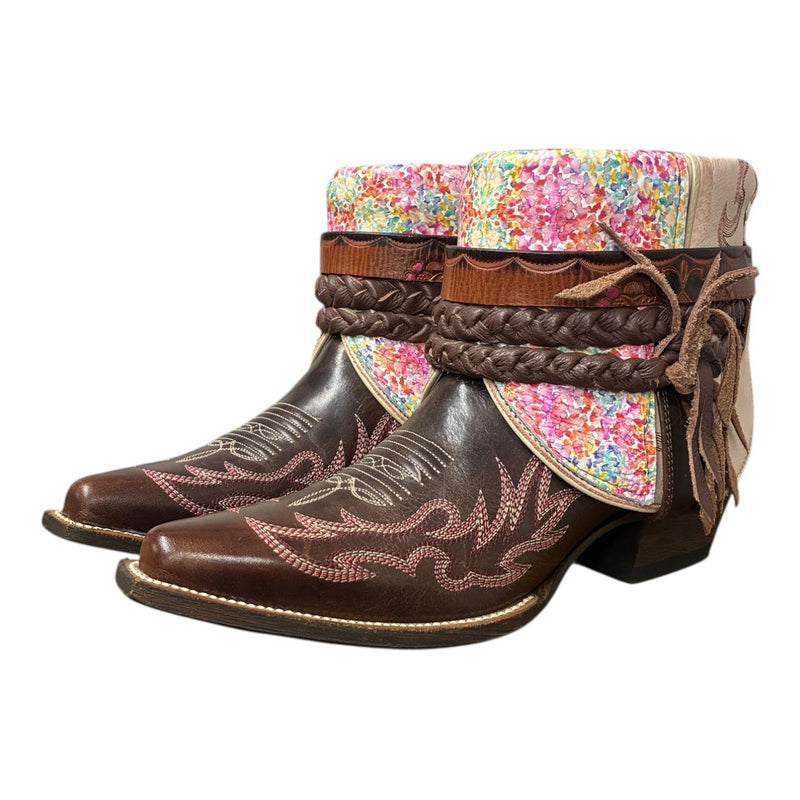 8 Brown & Pink with Floral Leather Canty Boots®
