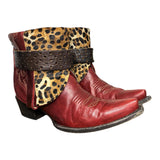 8.5 Red & Leopard Hair-on Hide Canty Boots®