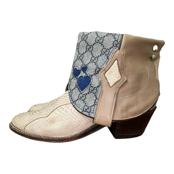 9 Cream Exotic & Designer Canty Boots® with Heart Inlay