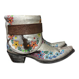 8.5 Distressed Metallic Silver & Colorful Floral Embroidery Canty Boots®