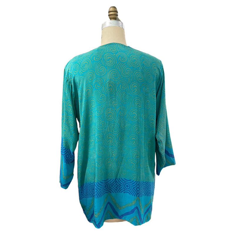 Turquoise Geometric Short Silk Jacket