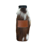 Cowhide Bottle Koozie with Customizable Leather Patch