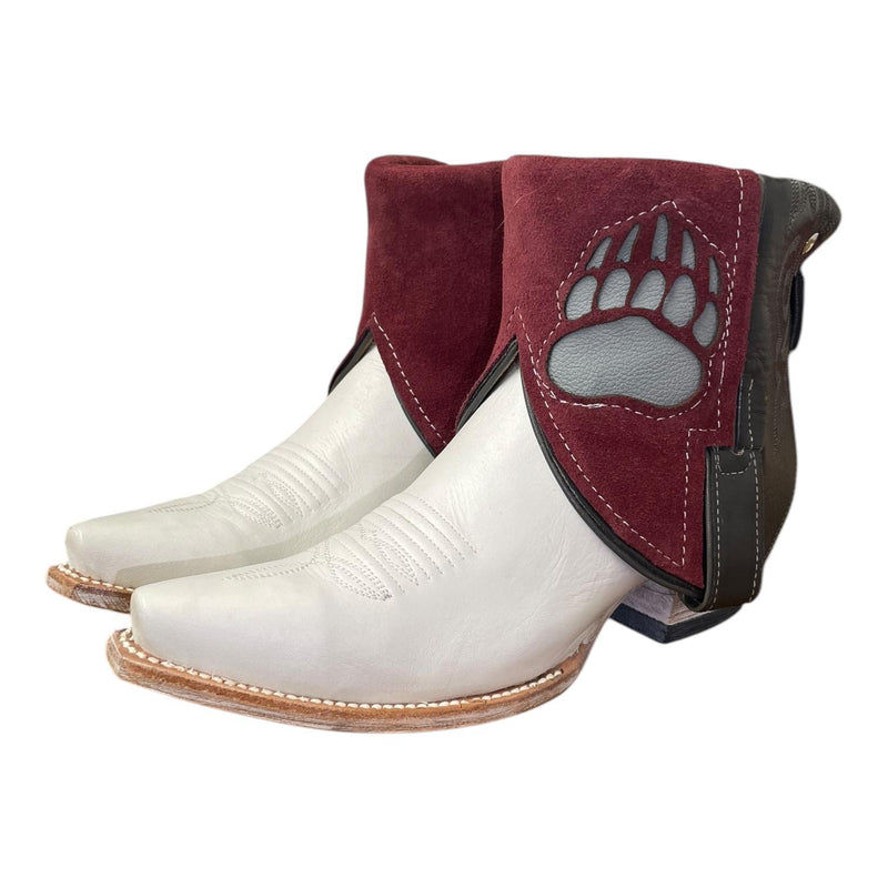 7 White & Maroon Canty Boots® with Paw Inlay