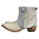 7.5 Embroidered White & Metallic Leather Canty Boots® with Blue Agate Concho