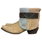 9.5 Embroidered Tan & Blue Leather Canty Boots® with Silver Concho