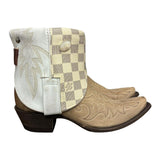6.5 Two Toned & Designer Canty Boots® with Engraved White Opal Concho