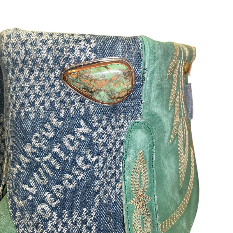 7 Embroidered Turquoise & Designer Denim Canty Boots® with Turquoise Concho