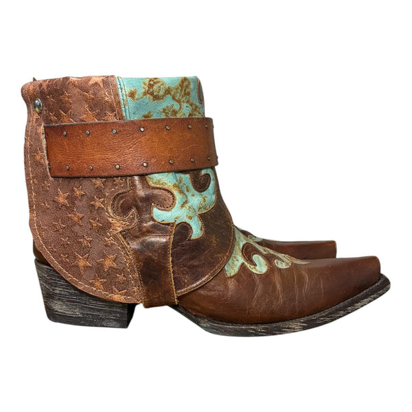 9 Tooled Brown & Turquoise with Stars Canty Boots®