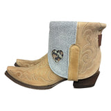 9 Embroidered Tan & Blue Leather Canty Boots® with Heart Inlay