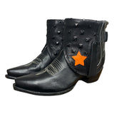 8.5 Embroidered Black & Studded Black Leather Canty Boots® with Star Inlay