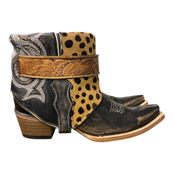 9 Embroidered Brown & Leopard Hair-on Hide Canty Boots®