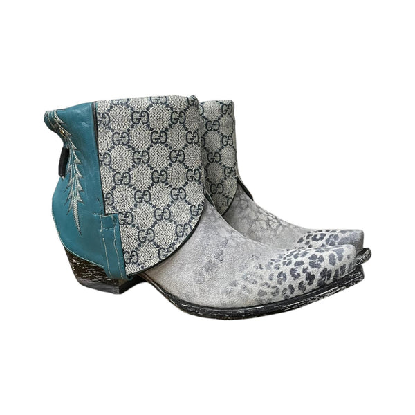 8.5 Turquoise & Blue Leopard with Designer Canty Boots®