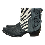 6.5 Embroidered Black & Zebra Striped Hair-on Hide Canty Boots® with Zebra Jasper Concho