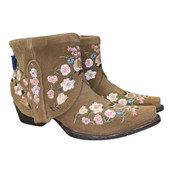 10 Floral Embroidered Brown Rough Out Canty Boots®