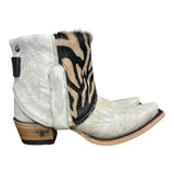 6.5 Embroidered White & Zebra Striped Hair-on Hide Canty Boots®
