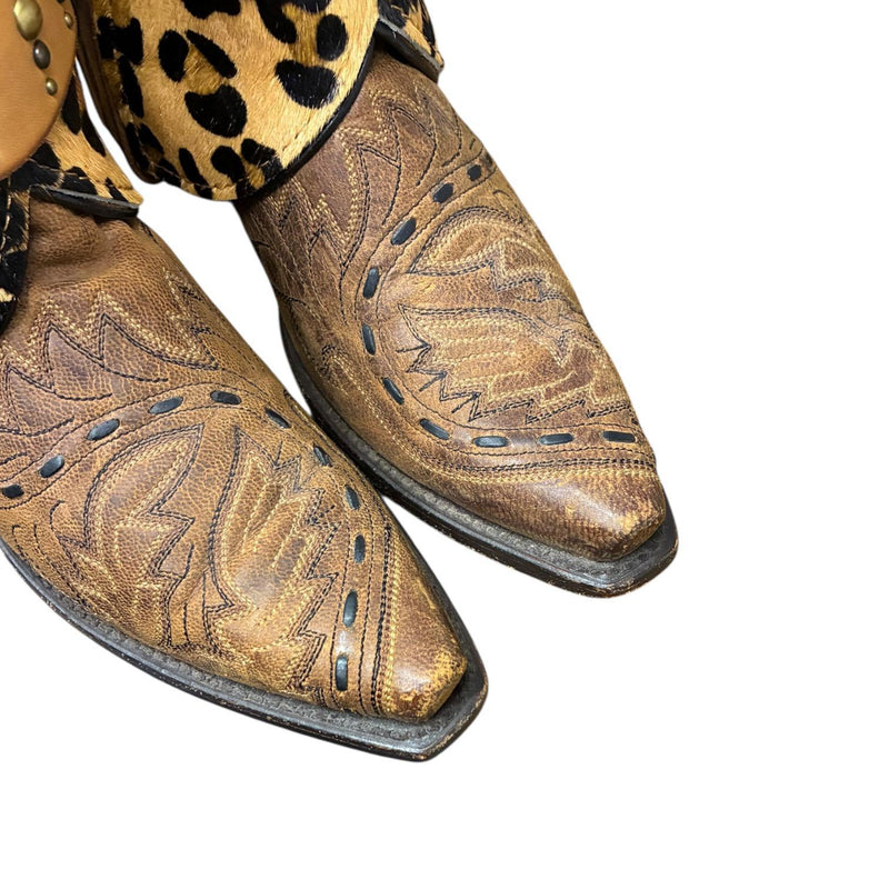 7 Embroidered Brown & Leopard Hair-on Hide Canty Boots®