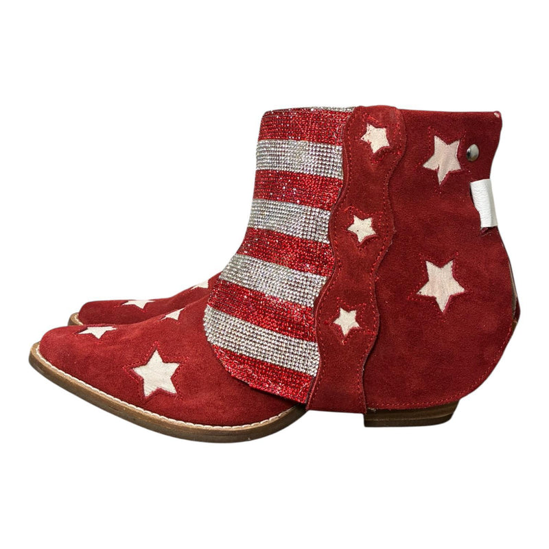 9 Red Rough Out & Stars with American Flag Crystals Canty Boots®