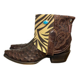 9 Exotic Brown & Zebra Print Canty Boots® with Turquoise Concho