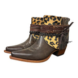 9.5 Embroidered Brown & Leopard Hair-on Hide Canty Boots®