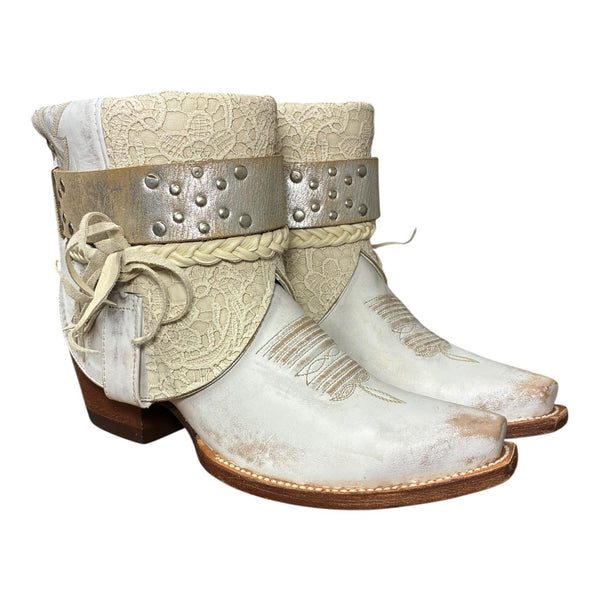 7.5 White & Cream Lace Leather Canty Boots®