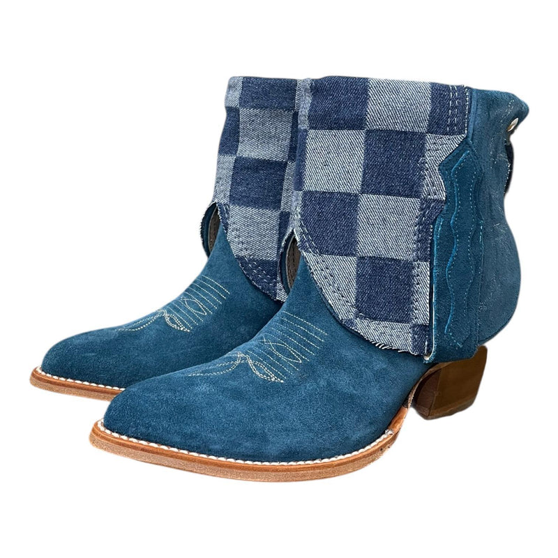 9 Blue Rough Out & Checkered Denim Canty Boots®