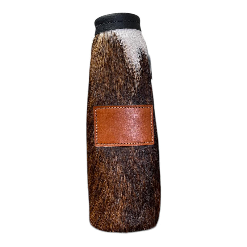 Cowhide Bottle Koozie with Customizable Leather Patch