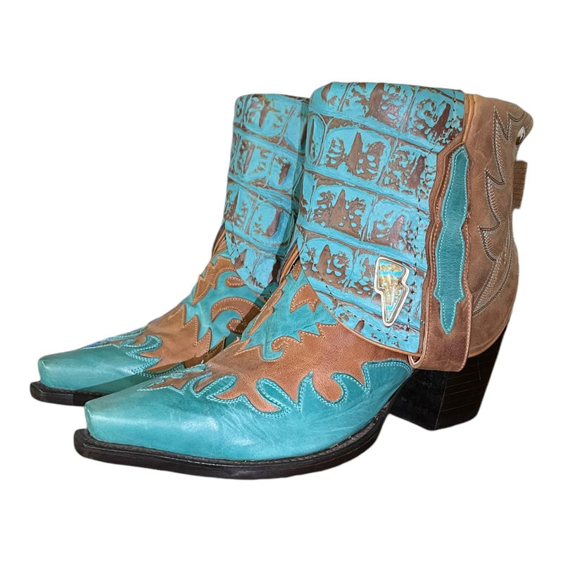 6.5 Tooled & Turquoise Canty Boots® with Turquoise Bolt Concho