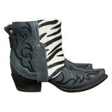 7 Embroidered Black & Zebra Striped Hair-on Hide Canty Boots®