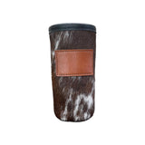 Cowhide Skinny Can Koozie with Customizable Leather Patch