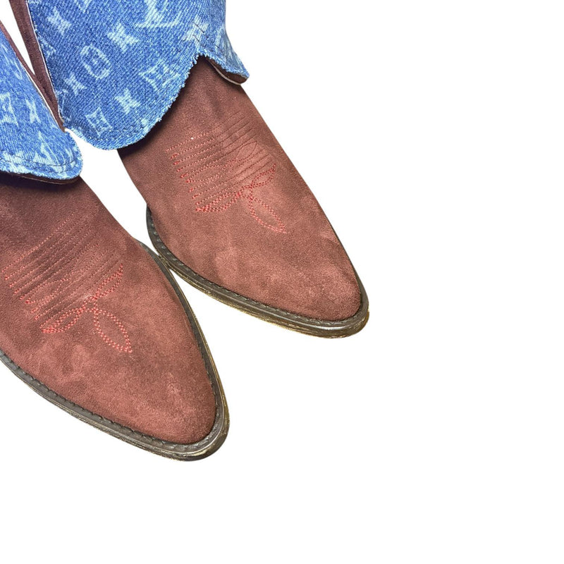 7 Deep Red Rough Out & Designer Denim Canty Boots®